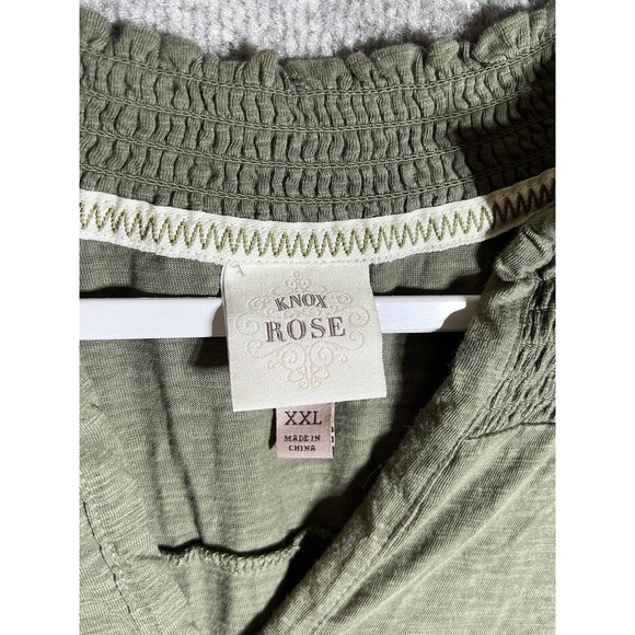 Knox Rose Puff Sleeve V-Neck Smocked Top Womens Size XXL Shirt‎ Olive Green - Picture 4 of 11